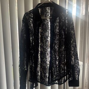 SHEIN Black Lace Sheer Blouse